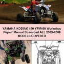 Yamaha KODIAK 450 YFM450 Workshop Repair Manual All 2003-2006 ModelS COVERED