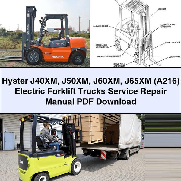 Manual de servicio y reparación de carretillas elevadoras eléctricas Hyster J40XM J50XM J60XM J65XM (A216)