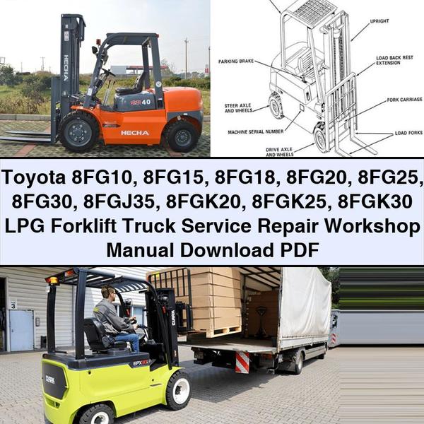 Toyota 8FG10 8FG15 8FG18 8FG20 8FG25 8FG30 8FGJ35 8FGK20 8FGK25 8FGK30 LPG Forklift Truck Service Repair Workshop Manual