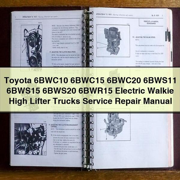 Toyota 6BWC10 6BWC15 6BWC20 6BWS11 6BWS15 6BWS20 6BWR15 Electric Walkie High Lifter Trucks Service Repair Manual