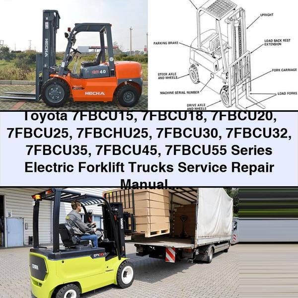 Manual de servicio y reparación de carretillas elevadoras eléctricas de la serie Toyota 7FBCU15, 7FBCU18, 7FBCU20, 7FBCU25, 7FBCHU25, 7FBCU30, 7FBCU32, 7FBCU35, 7FBCU45 y 7FBCU55