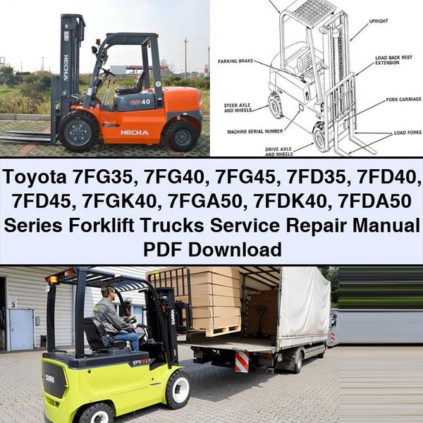 Manual de servicio y reparación de carretillas elevadoras de la serie Toyota 7FG35, 7FG40, 7FG45, 7FD35, 7FD40, 7FD45, 7FGK40, 7FGA50, 7FDK40 y 7FDA50