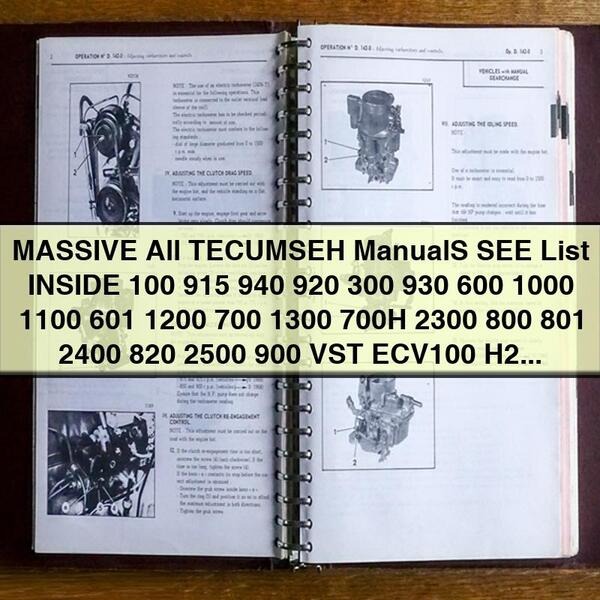 MASIVO Todos los manuales de TECUMSEH VEA la lista DENTRO 100 915 940 920 300 930 600 1000 1100 601 1200 700 1300 700H 2300 800 801 2400 820 2500 900 VST ECV100 H22 HH40 HHM80 HMSK70 HS40 MUCHO MÁS DENTRO TOMAR