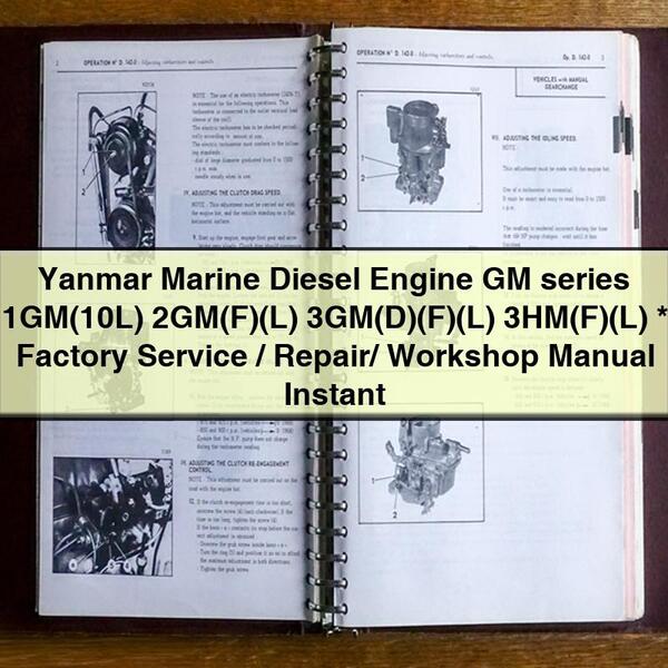 Manual de taller, reparación y servicio de fábrica del motor diésel marino Yanmar serie GM 1GM(10L) 2GM(F)(L) 3GM(D)(F)(L) 3HM(F)(L)