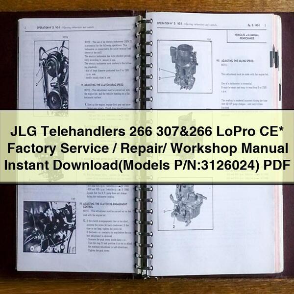 Manuel d'entretien/réparation/atelier d'usine LoPro CE* pour chariots télescopiques JLG 266 307 et 266 (modèles réf. : 3126024)