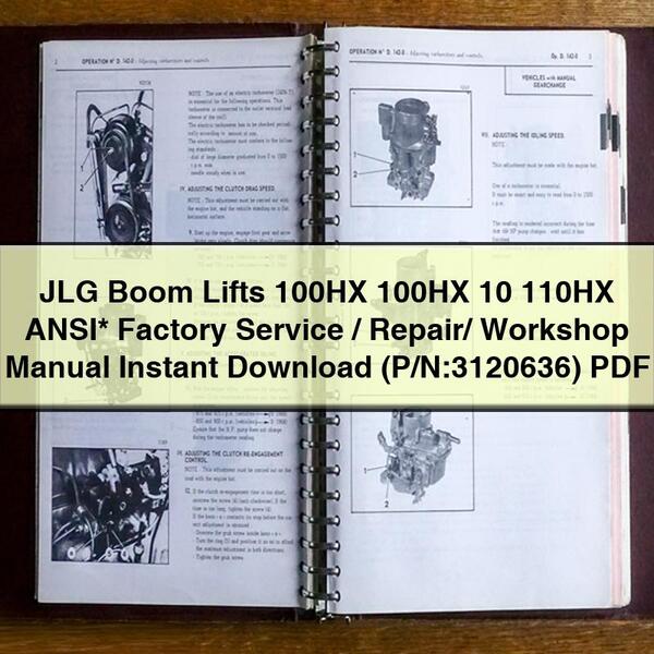 JLG Boom Lifts 100HX 100HX+10 110HX ANSI  Factory Service/Repair/ Workshop Manual  (P/N:3120636)