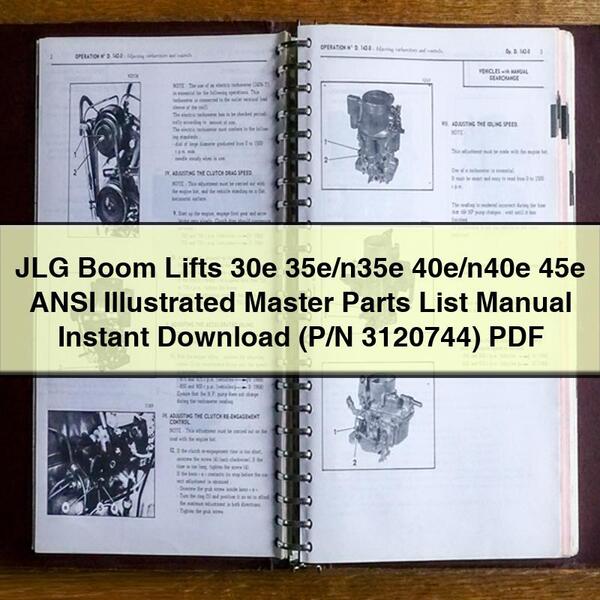 JLG Boom Lifts 30e 35e/n35e 40e/n40e 45e ANSI Illustrated Master Parts List Manual  (P/N 3120744)