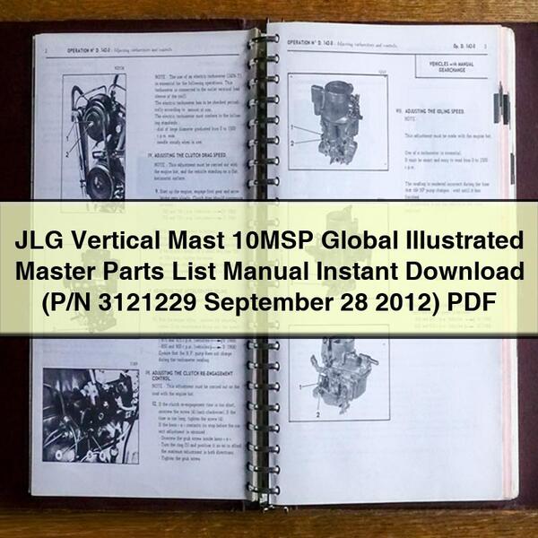 JLG Vertical Mast 10MSP Global Illustrated Master Parts List Manual  (P/N 3121229 September 28 2012)