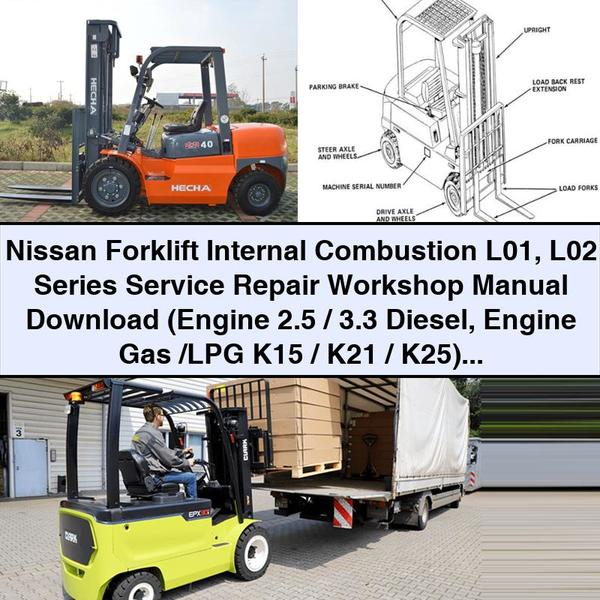 Nissan Forklift Internal Combustion L01 L02 Series Service Repair Workshop Manual  (Engine 2.5/3.3 Diesel Engine Gas /LPG K15/K21/K25)