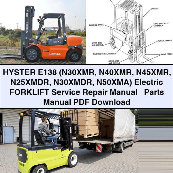 HYSTER E138 (N30XMR N40XMR N45XMR N25XMDR N30XMDR N50XMA) Electric Forklift Service Repair Manual + Parts Manual