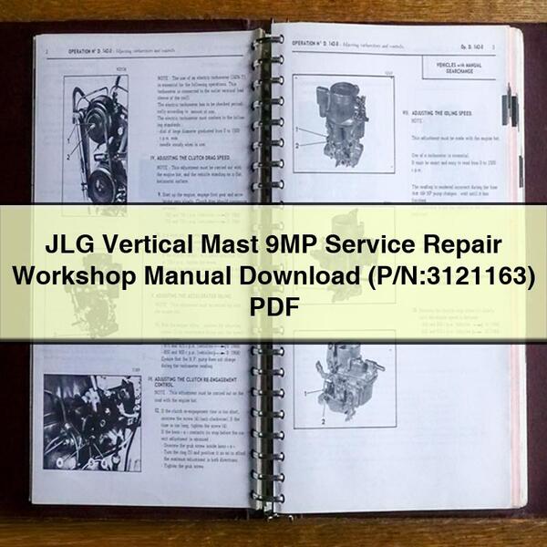 Manual de taller de servicio y reparación del mástil vertical 9MP de JLG (N.º de pieza: 3121163)