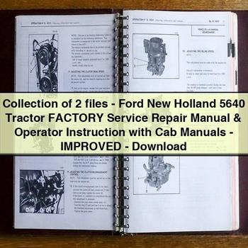 Collection de 2 fichiers - Manuel de réparation et d'entretien d'usine du tracteur Ford New Holland 5640 et instructions d'utilisation avec manuels de cabine - Amélioré - PDF