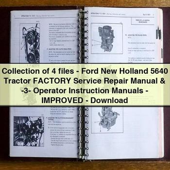 Colección de 4 archivos: Manual de reparación y servicio de fábrica del tractor Ford New Holland 5640 y 3 manuales de instrucciones del operador (mejorados) en formato PDF