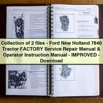 Colección de 2 archivos: Manual de reparación y servicio de fábrica del tractor Ford New Holland 7840 y manual de instrucciones del operador (mejorado) en formato PDF