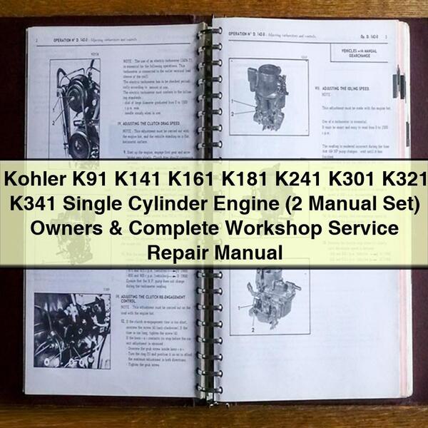 Manual de reparación y servicio de taller completo para el propietario y el motor monocilíndrico Kohler K91, K141, K161, K181, K241, K301, K321, K341 (juego de 2 manuales)