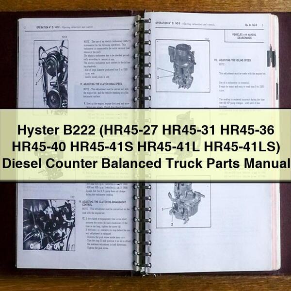 Hyster B222 (HR45-27 HR45-31 HR45-36 HR45-40 HR45-41S HR45-41L HR45-41LS) Diesel Counter Balanced Truck Parts Manual