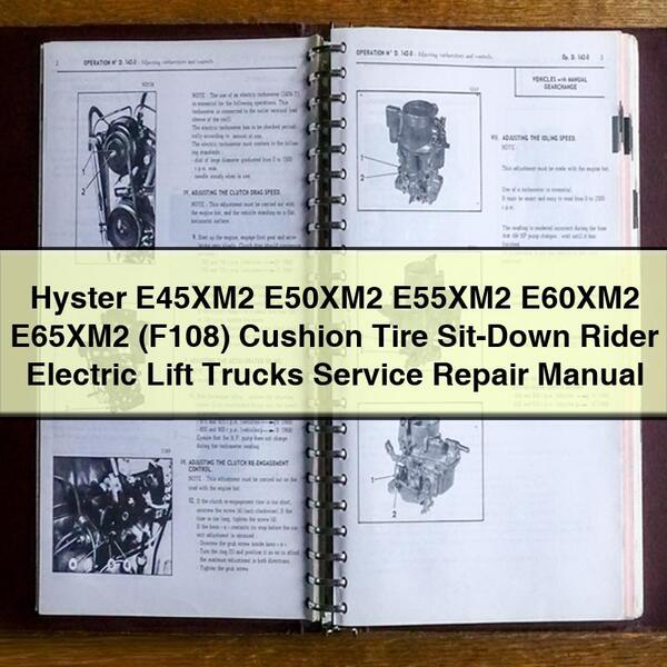 Manual de servicio y reparación de carretillas elevadoras eléctricas con asiento y neumáticos macizos Hyster E45XM2 E50XM2 E55XM2 E60XM2 E65XM2 (F108)