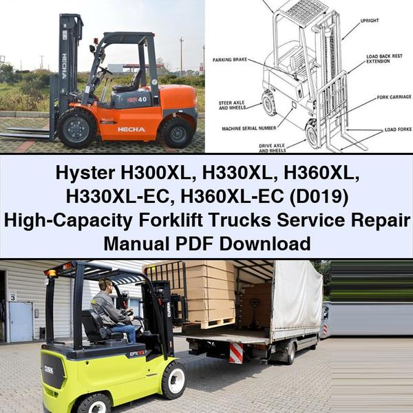 Manuel de réparation et d'entretien des chariots élévateurs à fourche haute capacité Hyster H300XL H330XL H360XL H330XL-EC H360XL-EC (D019)