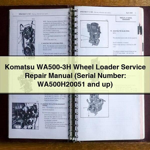 Manual de servicio y reparación de cargadora de ruedas Komatsu WA500-3H (número de serie: WA500H20051 y posteriores)