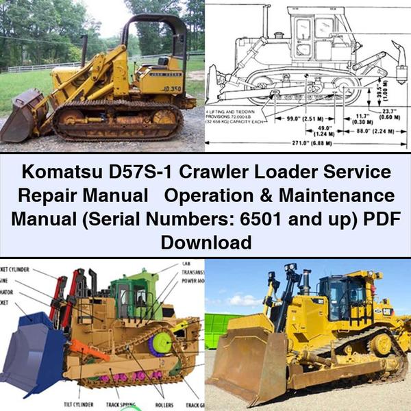 Manual de servicio y reparación de cargadora de cadenas Komatsu D57S-1 + Manual de operación y mantenimiento (números de serie: 6501 y superiores)