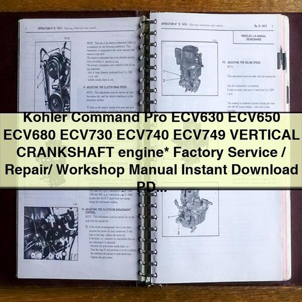 Manual de taller, reparación y servicio de fábrica del motor Kohler Command Pro ECV630 ECV650 ECV680 ECV730 ECV740 ECV749 con CIGÜEÑAL VERTICAL