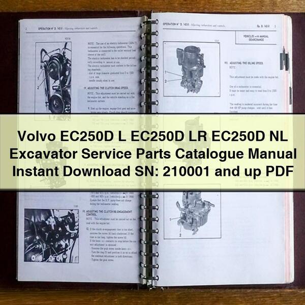 Catálogo de piezas de servicio de excavadoras Volvo EC250D L EC250D LR EC250D NL Manual SN: 210001 y posteriores