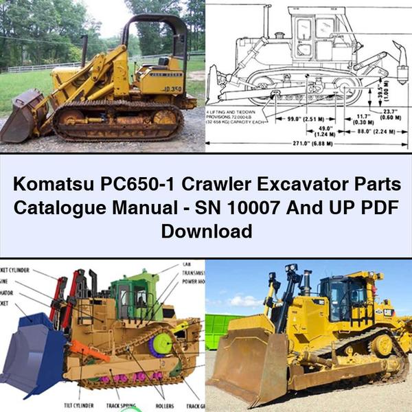 Manuel du catalogue des pièces détachées pour pelle sur chenilles Komatsu PC650-1 - SN 10007 et versions ultérieures