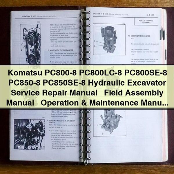 Manual de servicio y reparación de excavadoras hidráulicas Komatsu PC800-8 PC800LC-8 PC800SE-8 PC850-8 PC850SE-8 + Manual de montaje en campo + Manual de operación y mantenimiento