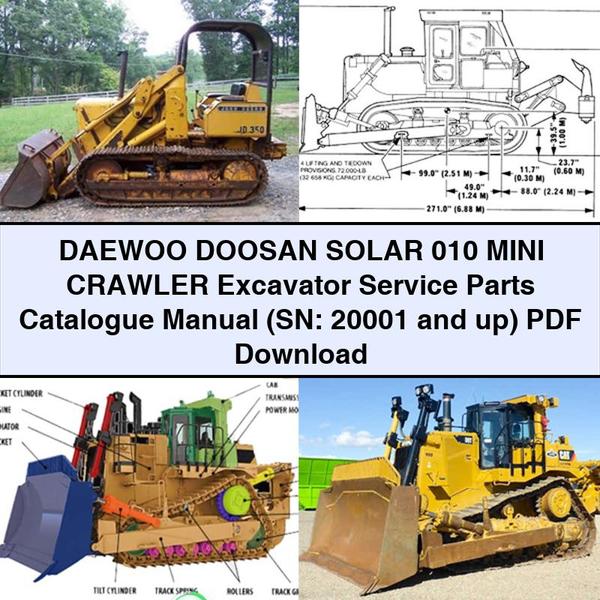 Manual del catálogo de piezas de servicio de la miniexcavadora sobre cadenas DAEWOO DOOSAN SOLAR 010 (número de serie: 20001 y posteriores)