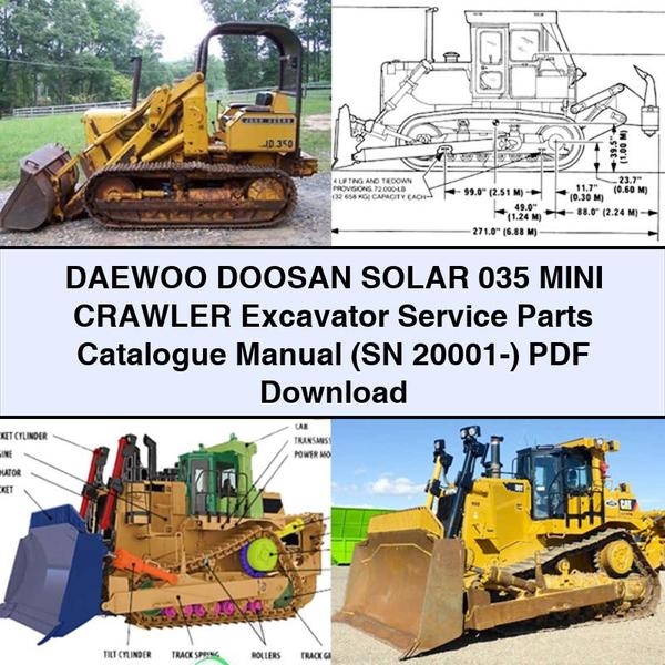 Manual del catálogo de piezas de servicio de la miniexcavadora sobre cadenas DAEWOO DOOSAN SOLAR 035 (número de serie 20001-)