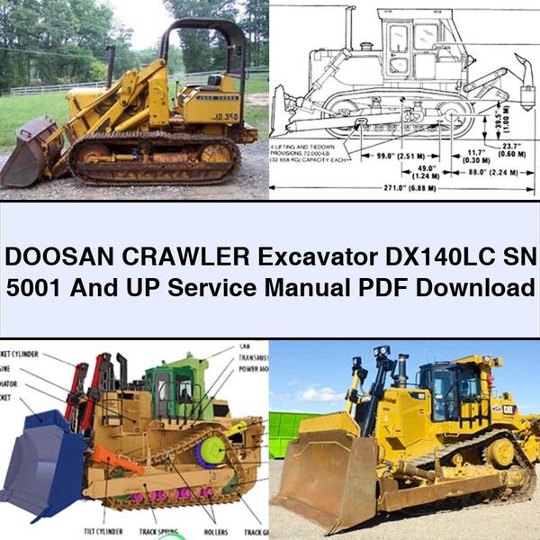 Manual de servicio y reparación de la excavadora de cadenas DOOSAN DX140LC SN 5001 y posteriores