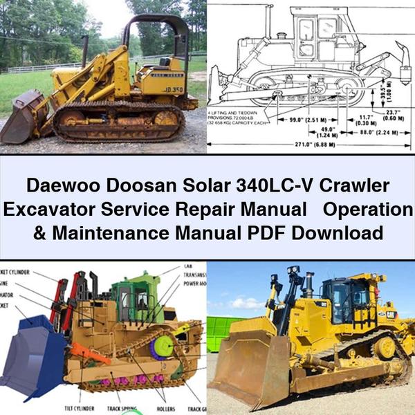 Manual de servicio y reparación de la excavadora de cadenas Daewoo Doosan Solar 340LC-V + Manual de operación y mantenimiento