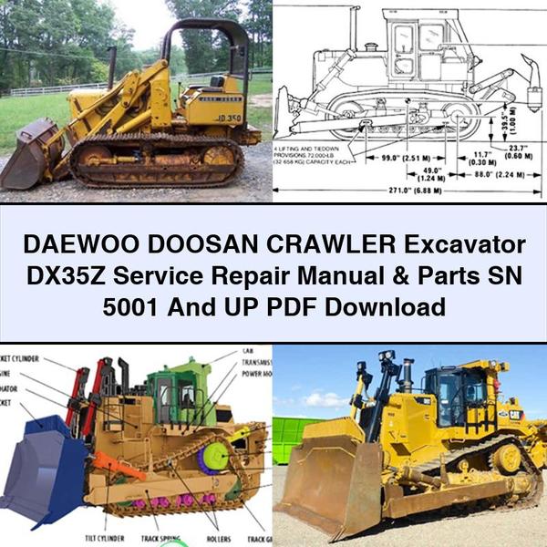 Manual de servicio y reparación de excavadoras de cadenas DAEWOO DOOSAN DX35Z, número de serie 5001 y posteriores