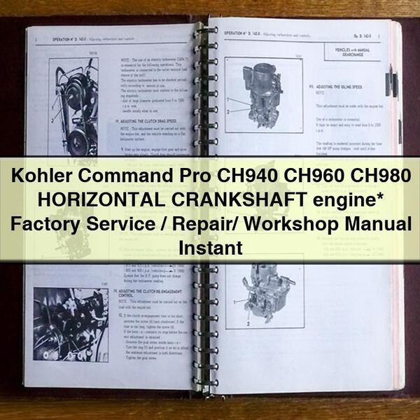 Manual de taller, reparación y servicio de fábrica del motor Kohler Command Pro CH940 CH960 CH980 CIGÜEÑAL HORIZONTAL