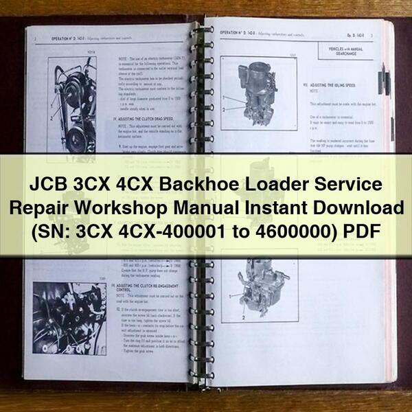 Manual de taller y reparación de retroexcavadoras JCB 3CX 4CX (números de serie: 3CX 4CX-400001 a 4600000)