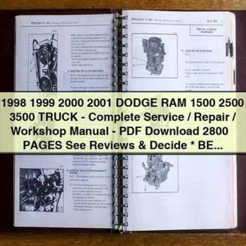 1998 1999 2000 2001 DODGE RAM 1500 2500 3500 Truck - Complete Service / Repair / Workshop Manual - PDF Download 2800 + PAGES See Reviews & Decide * Best *