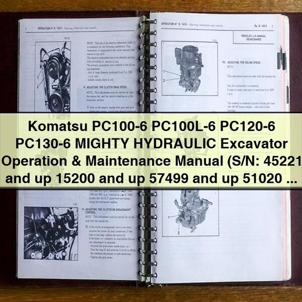 Manuel d'utilisation et d'entretien de l'excavatrice MIGHTY HYDRAULIC Komatsu PC100-6 PC100L-6 PC120-6 PC130-6 (N° de série : 45221 et plus, 15200 et plus, 57499 et plus, 51020 et plus)