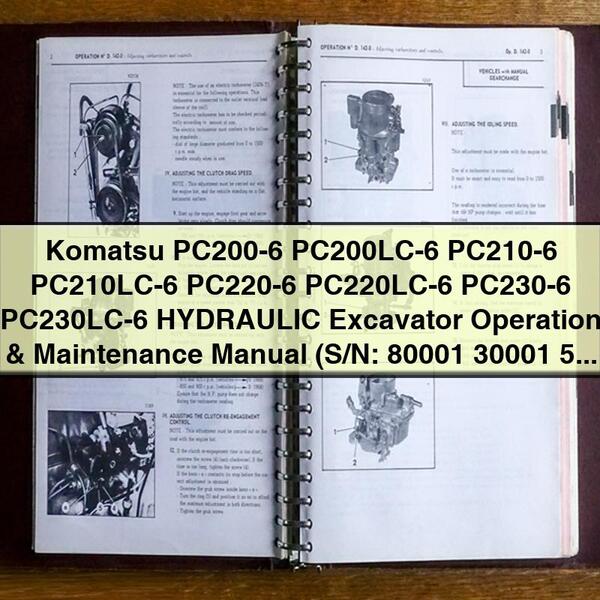 Manual de operación y mantenimiento de excavadora hidráulica Komatsu PC200-6 PC200LC-6 PC210-6 PC210LC-6 PC220-6 PC220LC-6 PC230-6 PC230LC-6 (número de serie: 80001 30001 50001 10001 y superiores)