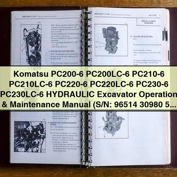 Komatsu PC200-6 PC200LC-6 PC210-6 PC210LC-6 PC220-6 PC220LC-6 PC230-6 PC230LC-6 HYDRAULIC Excavator Operation & Maintenance Manual (S/N: 96514 30980 52852 10177 and up)