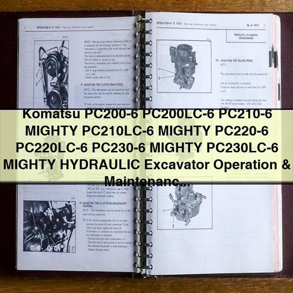 Manuel d'utilisation et d'entretien de l'excavatrice Komatsu PC200-6 PC200LC-6 PC210-6 MIGHTY PC210LC-6 MIGHTY PC220-6 PC220LC-6 PC230-6 MIGHTY PC230LC-6 MIGHTY HYDRAULIC (N° de série : 88000 et plus 30500 et plus)