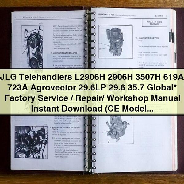 Manual de taller, reparación y servicio de fábrica global para manipuladores telescópicos JLG L2906H, 2906H, 3507H, 619A, 723A, Agrovector 29.6LP, 29.6 y 35.7 (modelos CE, número de pieza 3121852)