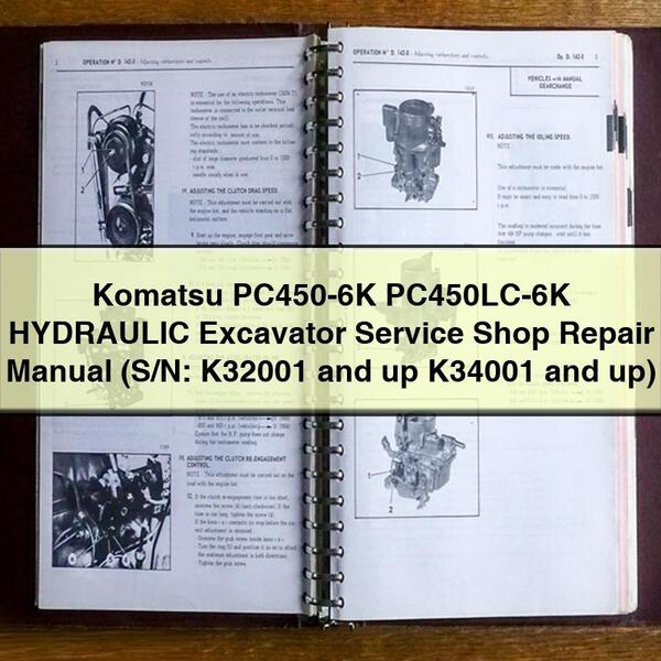 Manual de servicio y reparación de la excavadora hidráulica Komatsu PC450-6K PC450LC-6K (número de serie: K32001 y superiores, K34001 y superiores)