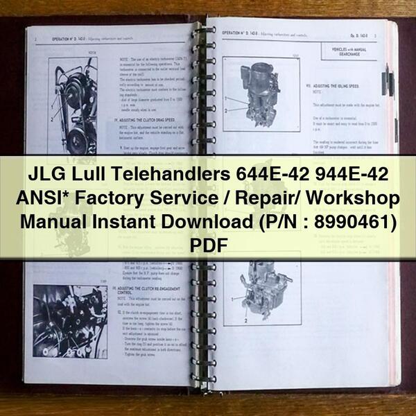 Manuel d'atelier/réparation/entretien d'usine ANSI* des chariots télescopiques JLG Lull 644E-42 944E-42 (réf. : 8990461)