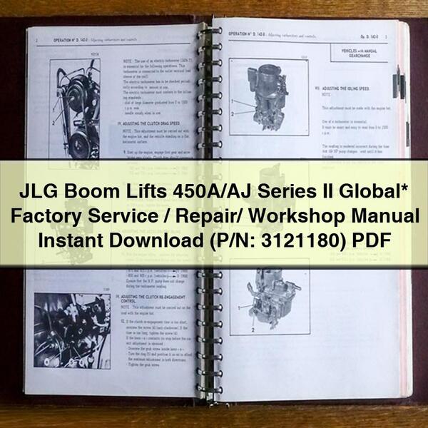 Manual de taller, reparación y servicio de fábrica de las plataformas elevadoras JLG Serie 450A/AJ II (N.º de pieza: 3121180)