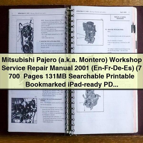 Manual de taller y reparación de Mitsubishi Pajero (también conocido como Montero) 2001 (en-fr-de-es) (más de 7700 páginas, 131 MB, función de búsqueda, marcado como favorito, compatible con iPad)