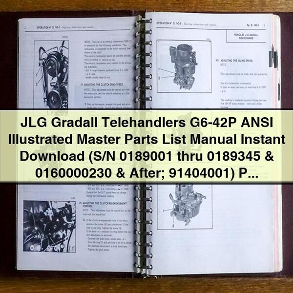 Manual de lista de piezas ilustrada ANSI de los manipuladores telescópicos JLG Gradall G6-42P (números de serie 0189001 a 0189345 y 0160000230 y posteriores; 91404001)