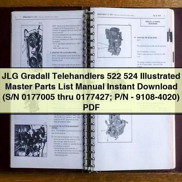 Manuel illustré des pièces détachées des chariots télescopiques JLG Gradall 522 524 (numéros de série 0177005 à 0177427 ; numéro de pièce - 9108-4020)