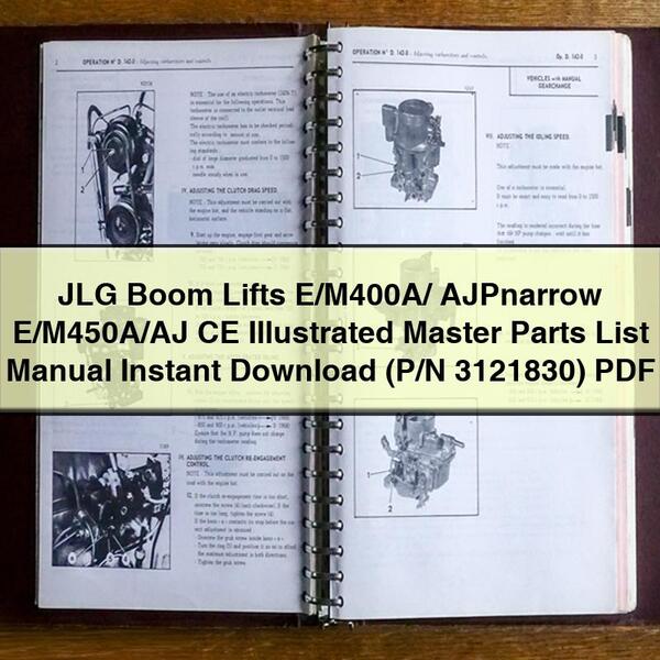 JLG Boom Lifts E/M400A/ AJPnarrow E/M450A/AJ CE Illustrated Master Parts List Manual  (P/N 3121830)