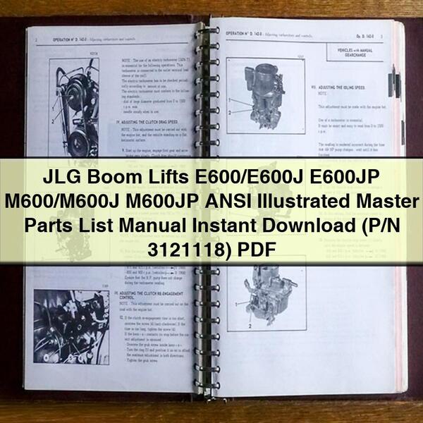 JLG Boom Lifts E600/E600J E600JP M600/M600J M600JP ANSI Illustrated Master Parts List Manual  (P/N 3121118)