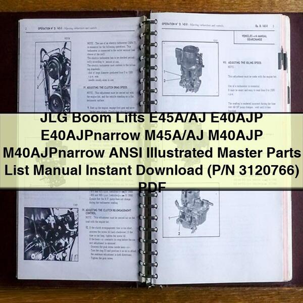 JLG Boom Lifts E45A/AJ E40AJP E40AJPnarrow M45A/AJ M40AJP M40AJPnarrow ANSI Illustrated Master Parts List Manual  (P/N 3120766)